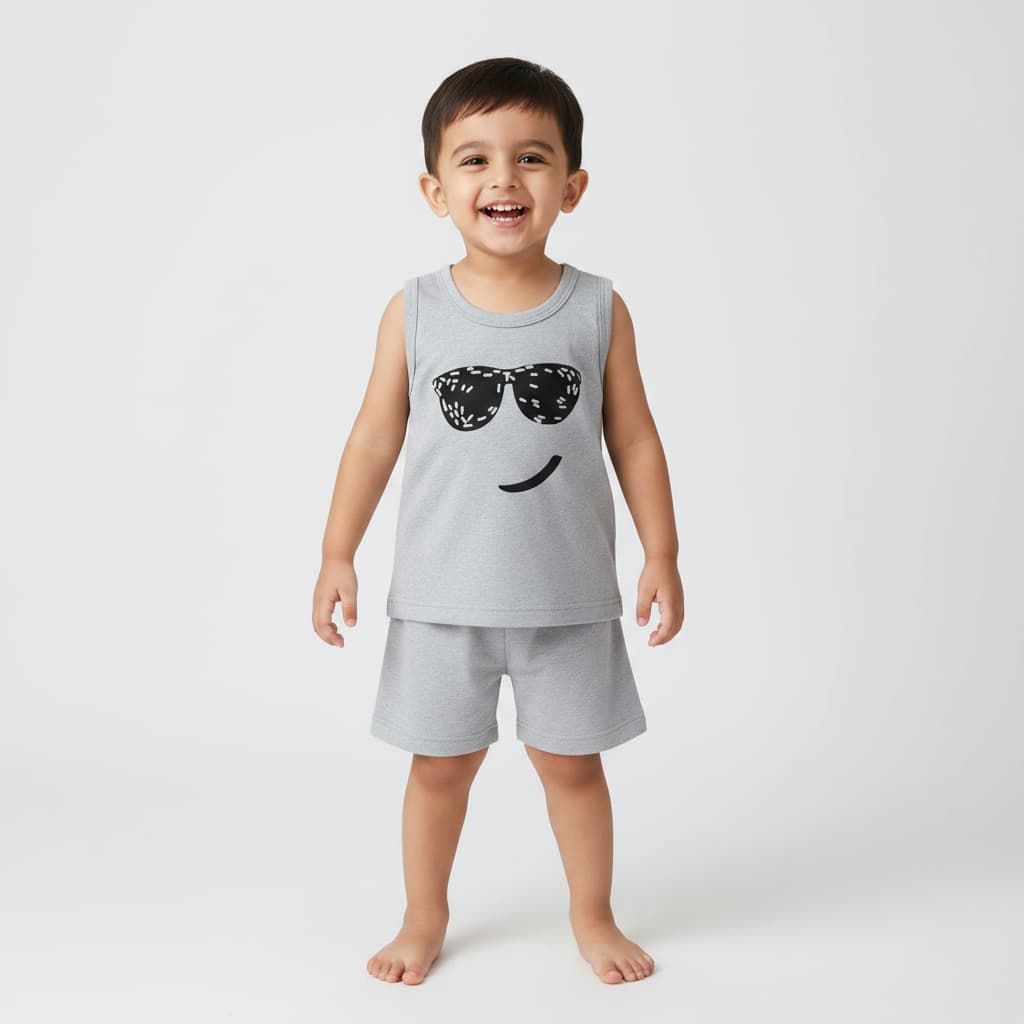 Baby Boys Summer Tank Top & Shorts Set – Cute Sunglasses Print Cotton Outfit