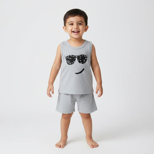 Baby Boys Summer Tank Top & Shorts Set – Cute Sunglasses Print Cotton Outfit