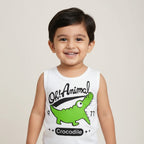 Baby &; Kids Cotton Sleeveless Tank Top – Cute Dinosaur Cartoon Print STSSD