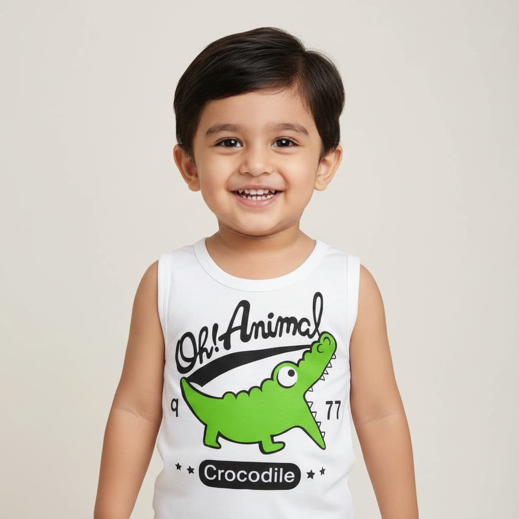 Baby &; Kids Cotton Sleeveless Tank Top – Cute Dinosaur Cartoon Print STSSD