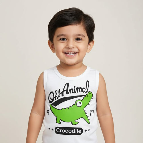 Baby &; Kids Cotton Sleeveless Tank Top – Cute Dinosaur Cartoon Print STSSD