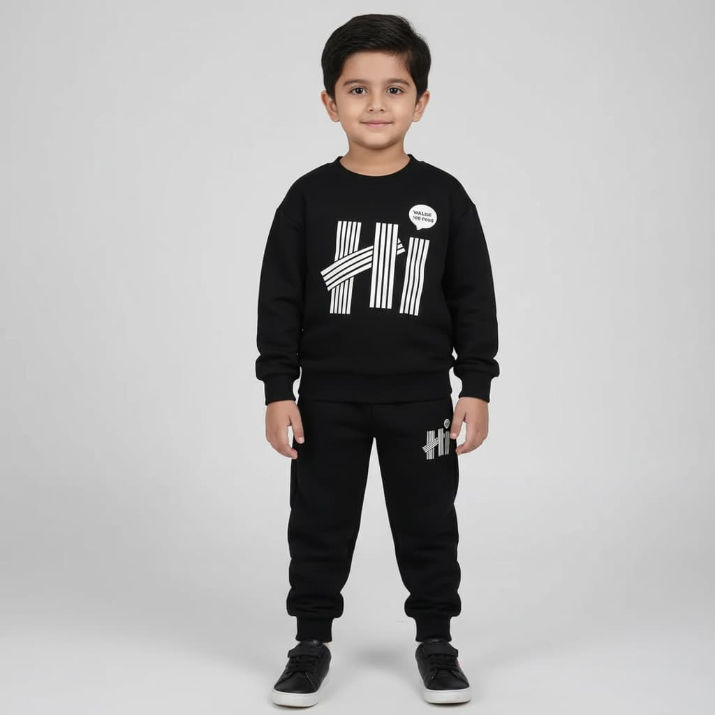 Kids Black Sweater & Trousers Set | Boys & Girls Winter Two-Piece Outfit