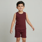 Kids Maroon Ribbed Tank Top & Shorts Set (0M-7Y) | Trends-Kids