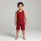 Premium Red Ribbed Tank Top Round Neck & Shorts Set for Kids (0 Months - 7 Years)