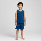 Premium Royal Blue Ribbed Tank Top Round Neck & Shorts Set for Kids (0 Months - 7 Years)