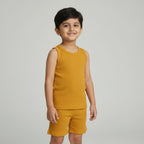Premium Mustard Yellow Ribbed Tank Top Round Neck & Shorts Set for Kids (0 Months - 7 Years)