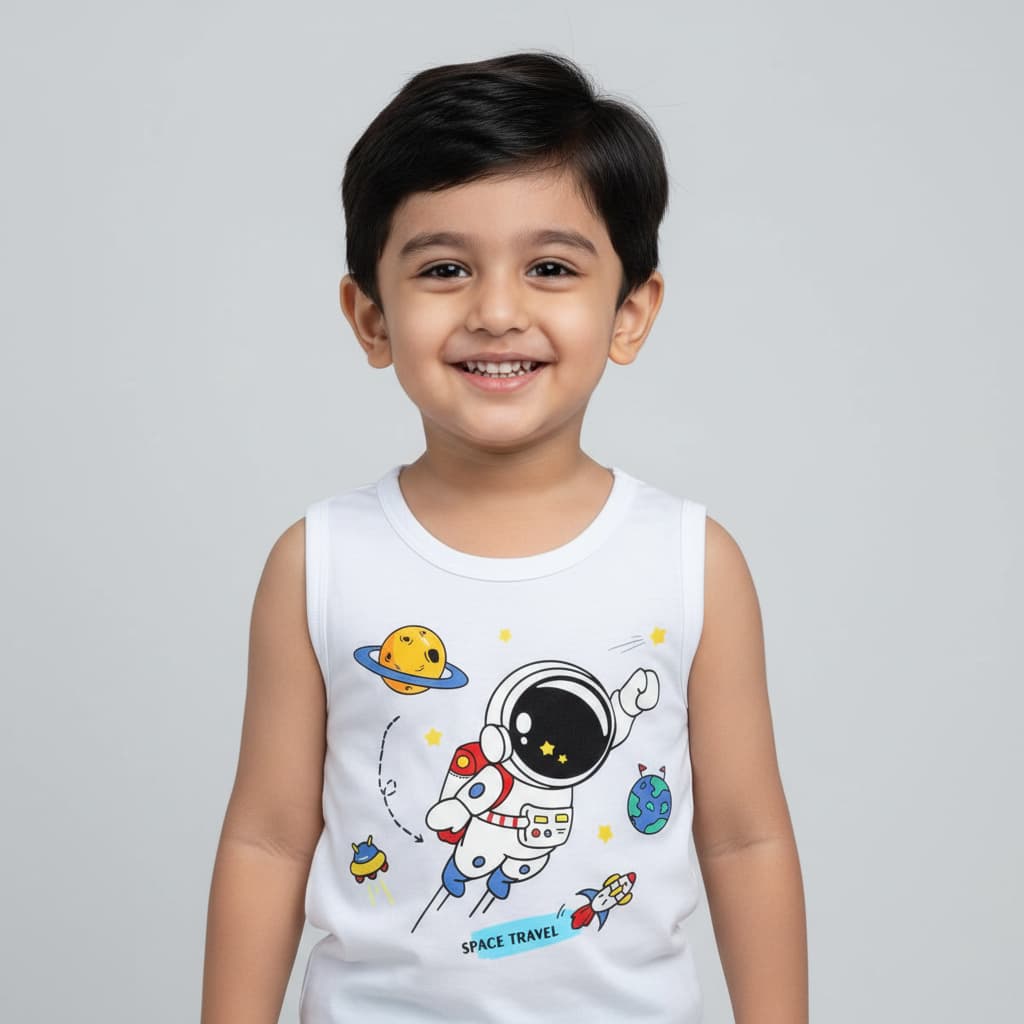 Baby & Kids White Sleeveless Tank Top | Astronaut Space