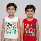 Kids Cotton Sleeveless Tank Top –Dinosaur Cartoon Print | TT2C-DINO-MIX