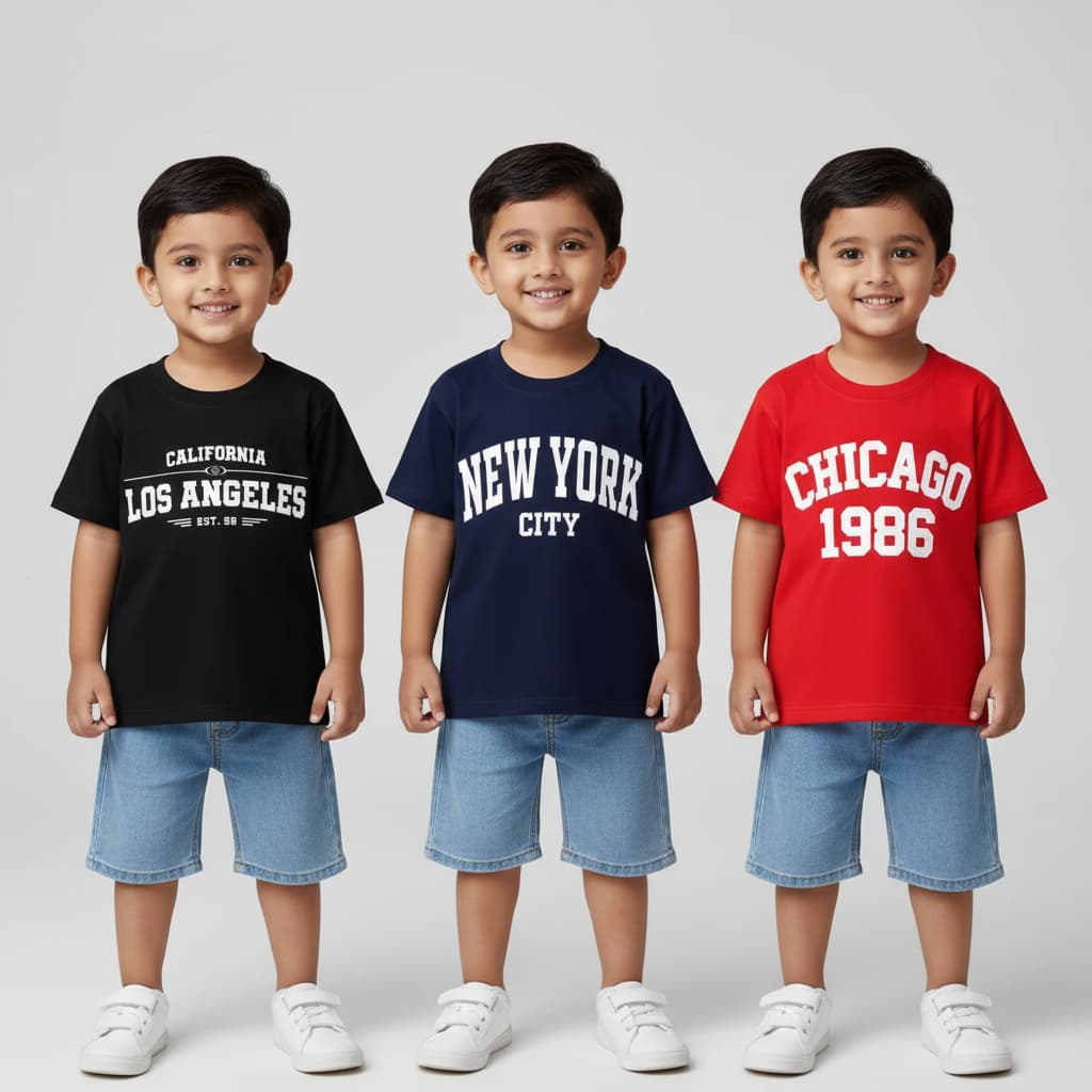Kids City Print Premium Cotton T-Shirt (California / New York / Chicago) – Summer Collection