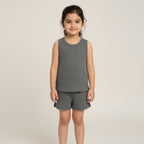 Premium Grey Ribbed Tank Top Round Neck & Shorts Set for Kids (0 Months - 7 Years)