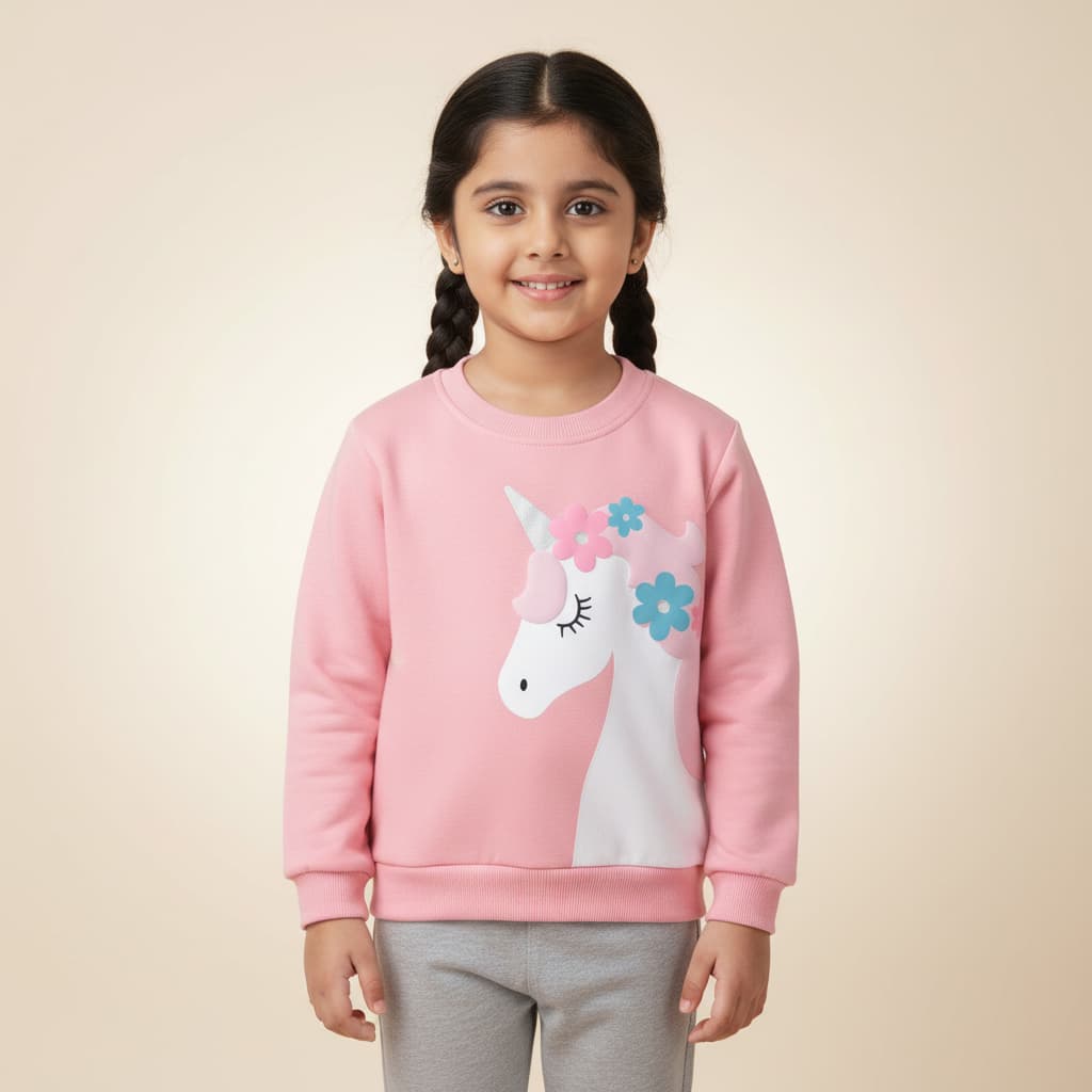 Unicorn Kids Sweatshirt – Girls Pink Cotton Winter Pullover