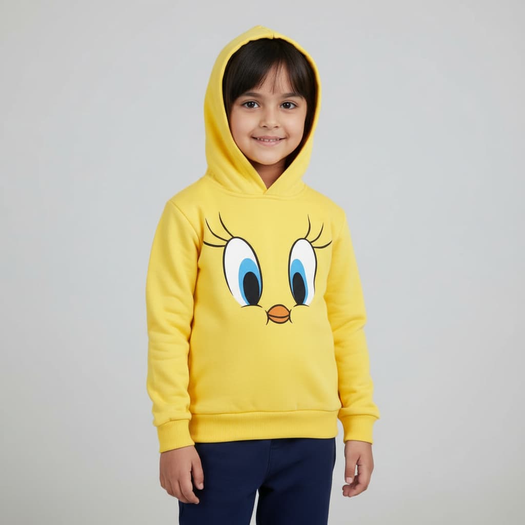 Kids Eye-Print Yellow Hoodie – Soft & Cozy Winter Wear 6-12Month