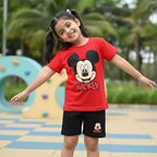 Cotton Red T-Shirt for Baby & Kids Summer Wear| ST-MIC-RED-BLK