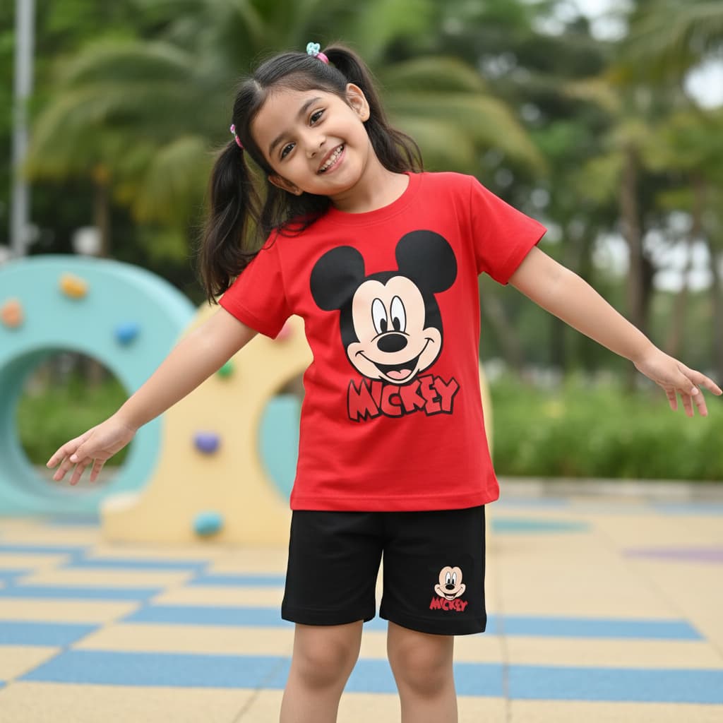 Cotton Red T-Shirt for Baby & Kids Summer Wear| ST-MIC-RED-BLK