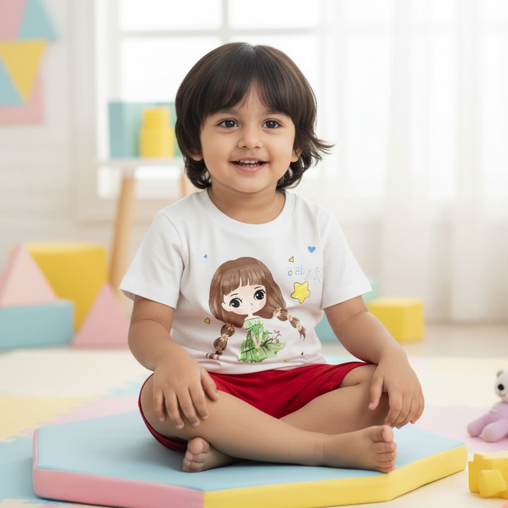 Cute Baby Girl Cartoon Cute Baby Girl Cartoon Basic T-Shirt Set