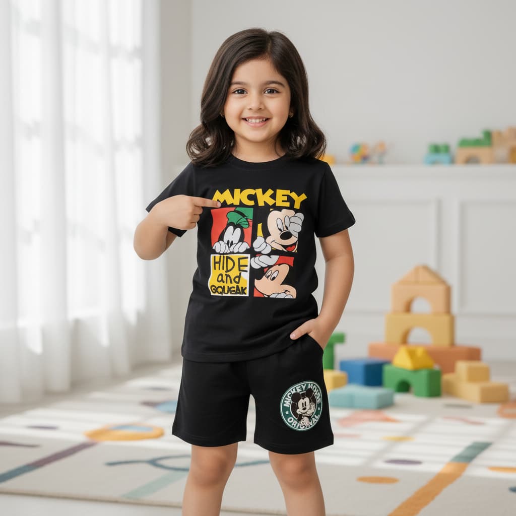 Premium T-Shirt + Pocket Shorts Soft Cotton Fun Cartoon Prin  Baby & Kids