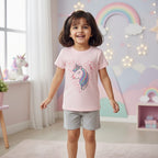 Premium  Baby & Toddler T-Shirt Set - Pink/Grey Cotton Summer Outfit DTPGH