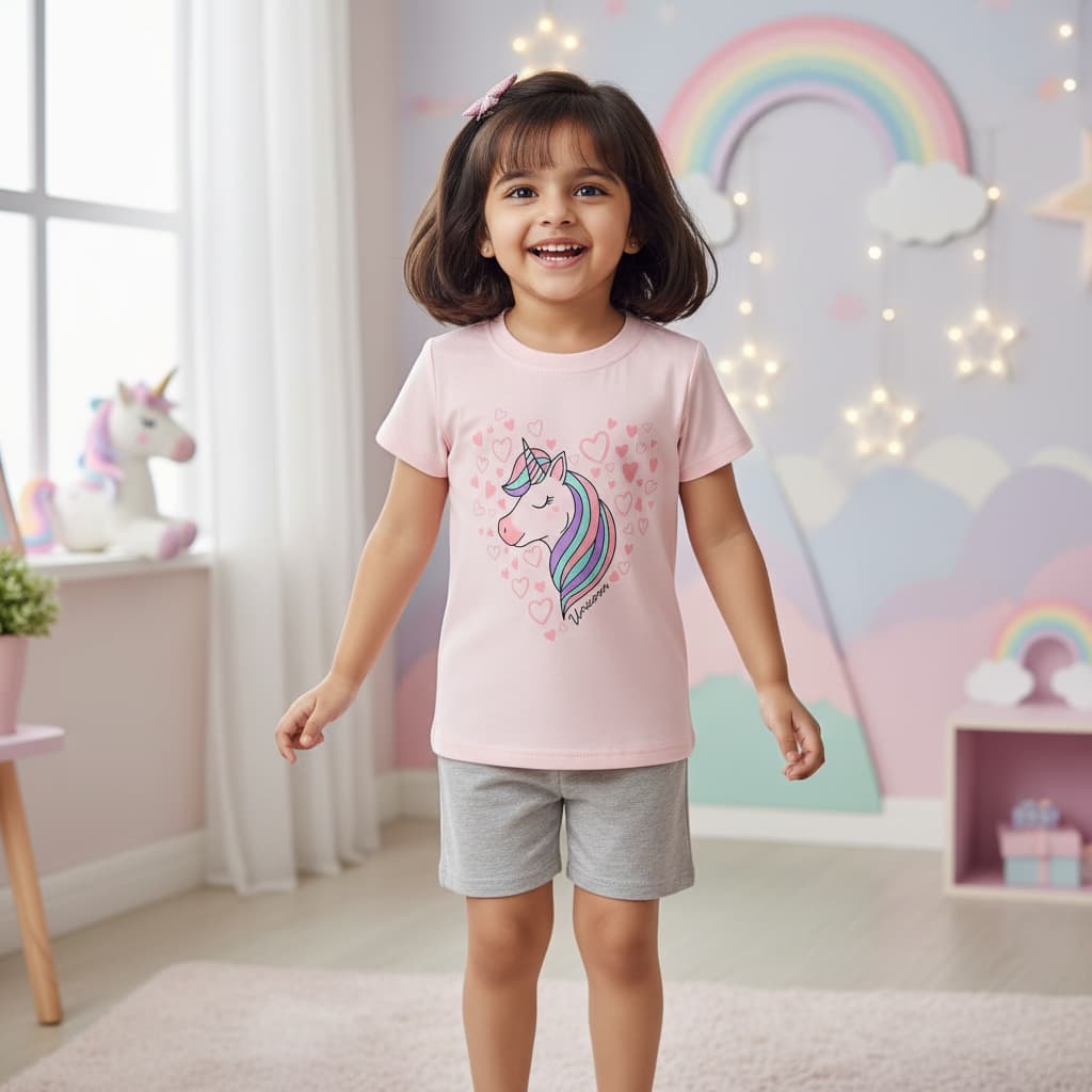 Premium  Baby & Toddler T-Shirt Set - Pink/Grey Cotton Summer Outfit DTPGH