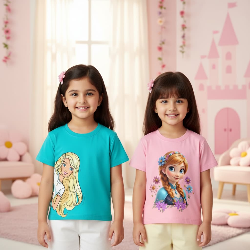Girls Princess Graphic Cotton T-Shirt – Cute Floral Design