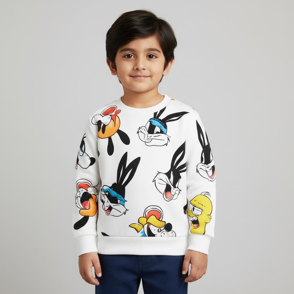 Kids Cartoon Multi-Print Sweatshirt – Soft Winter Wear