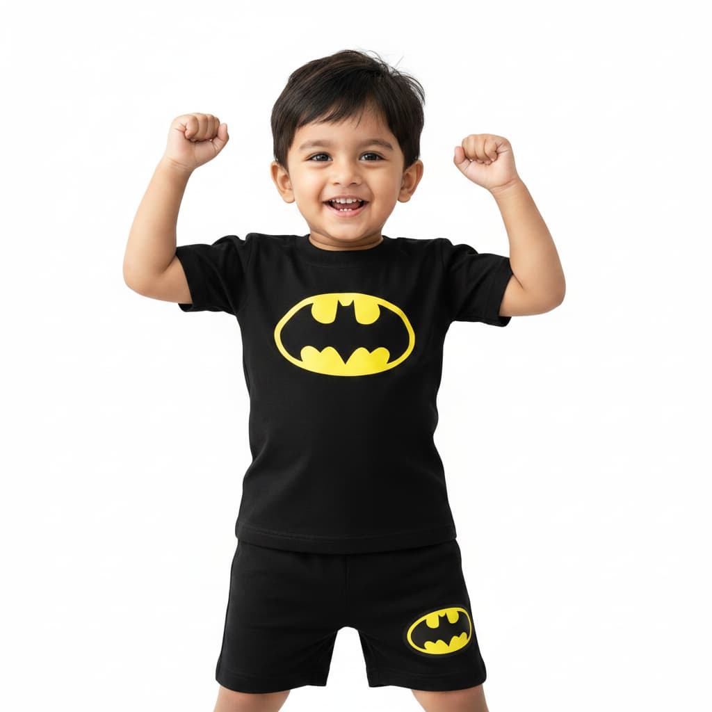 Kids Stylish Look Cotton T-Shirt – & Shorts Set Black Graphic Tee TSBB