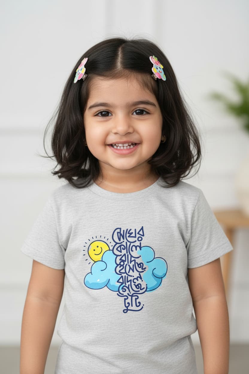 Basic Baby & Kids Grey T-Shirt Bangla Quote Print BTG1