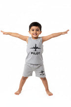 Kids Pilot Tank Top & Shorts Set (Grey) – Soft Cotton | TT-PILOT-GRY