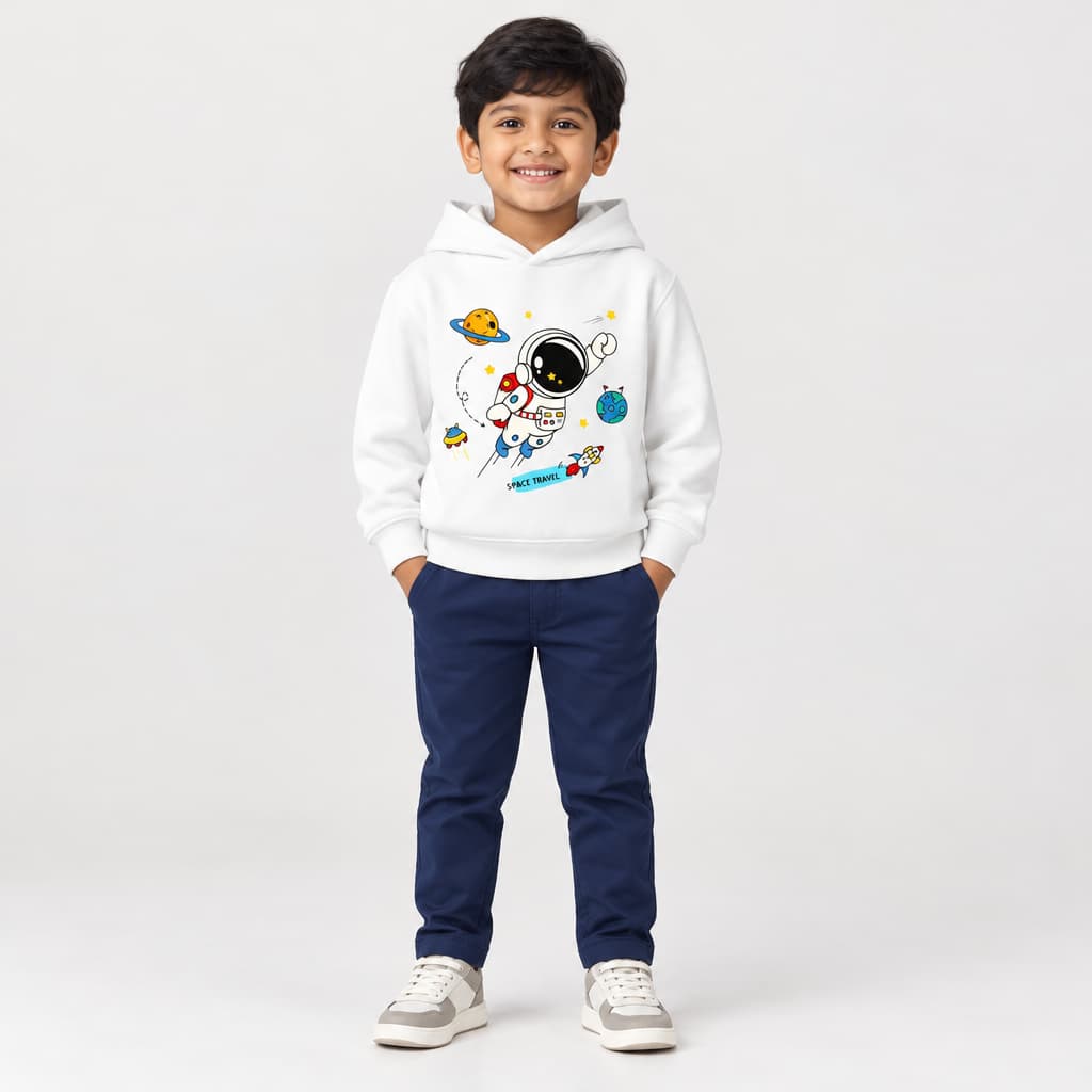 White HoodieAstronaut Kids   – Soft & Cozy Winter Wear (6M–6Y)