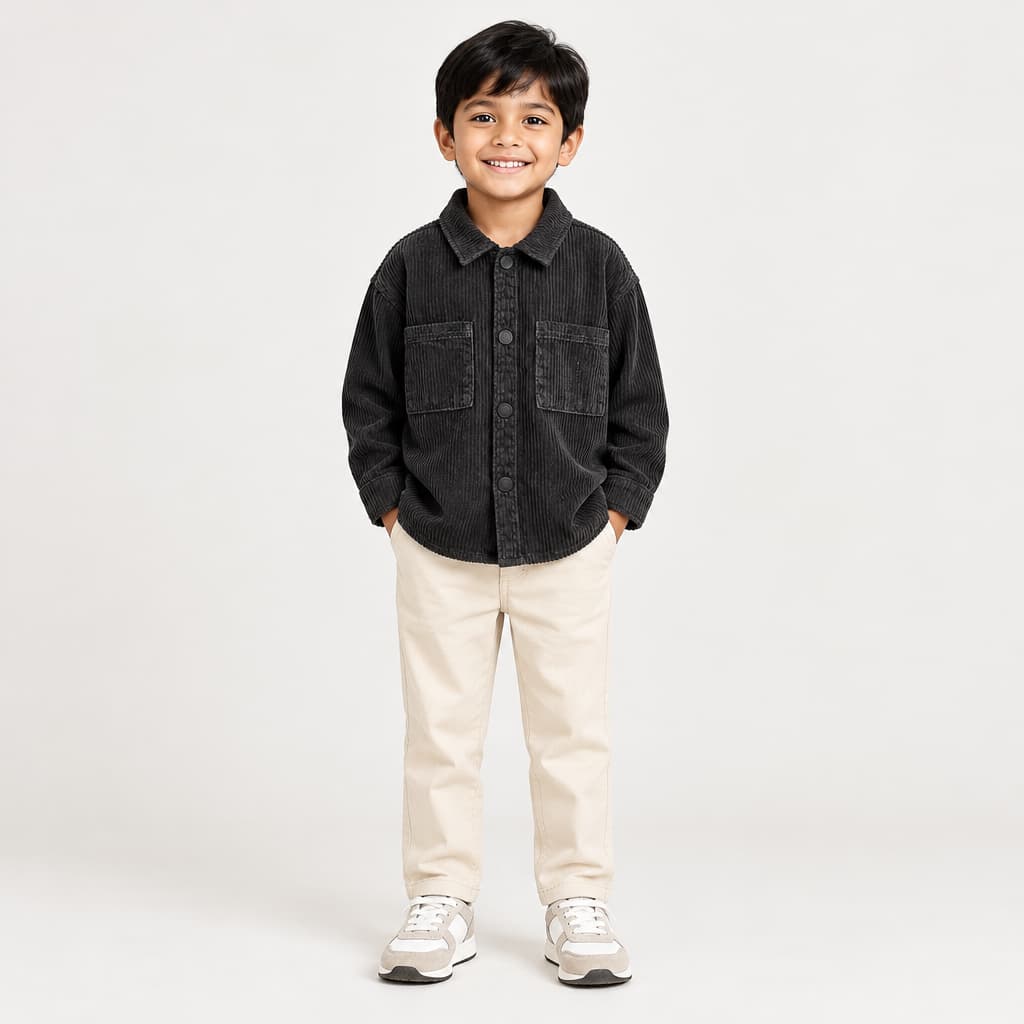 Black Corduroy Shirt Jacket for Kids
