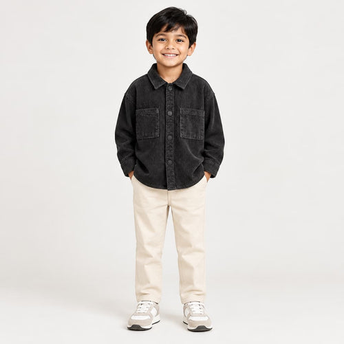 Black Corduroy Shirt Jacket for Kids