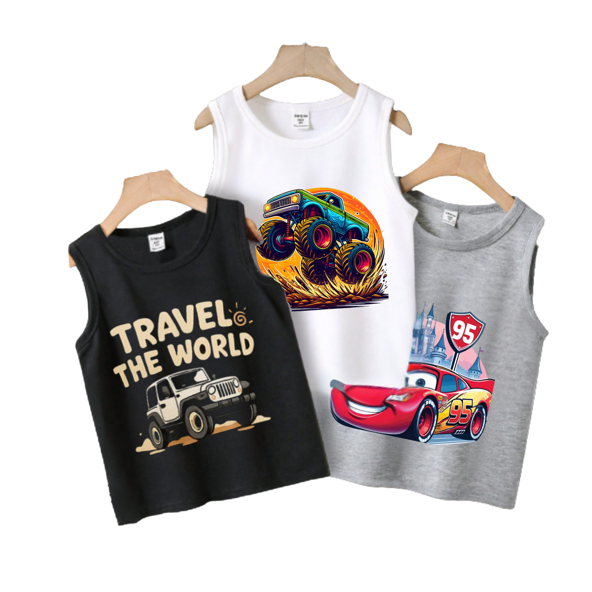 Monster Truck, Racing Car, & Off-Road Adventure   Tank Tops 3-Pack