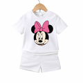Cute Baby Girl face with pink bow Cartoon Cute Baby Girl Cartoon Basic T-Shirt Set