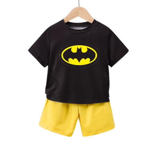 Superhero Logo Boy Kids Short Sleeve soft cotton fabric T-Shirt & Shorts Set