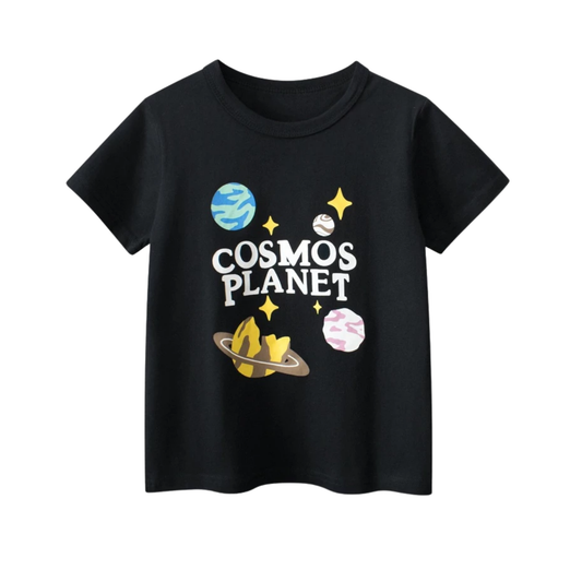 Basic Cotton Kids T-Shirt – Cosmos Planet Space Print | Soft & Comfortable Summer Tee