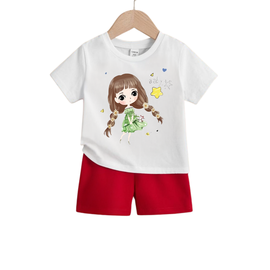Cute Baby Girl Cartoon Cute Baby Girl Cartoon Basic T-Shirt Set