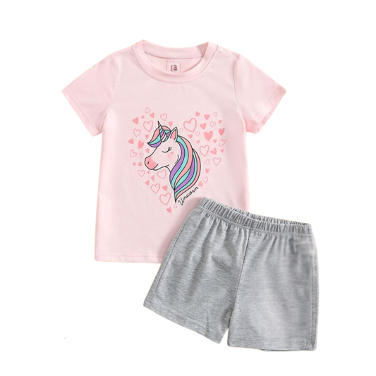 Premium  Baby & Toddler T-Shirt Set - Pink/Grey Cotton Summer Outfit