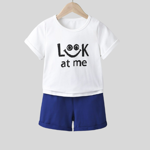 LOOK AT ME Print Baby & Kids T-Shirt & Shorts Set BTSW10