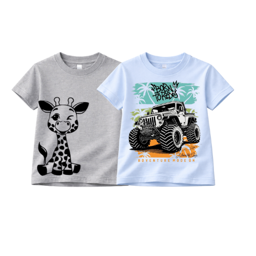 Boys'  Premium  T-Shirt 2-Pack Graphic Tee Set – Winking Giraffe & Off-Road Jeep