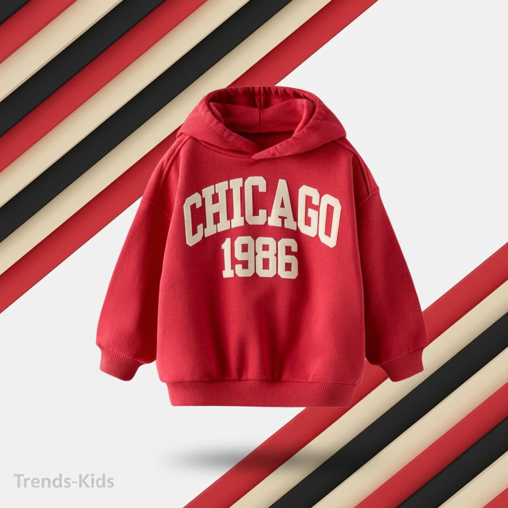 Kids Premium Winter Hoodie – Red “Chicago 1986”