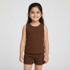 Premium Chocolate Brown Ribbed Tank Top Round Neck & Shorts Set for Kids (0 Months - 7 Years)