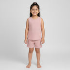 Premium Dusty Pink Ribbed Tank Top Round Neck & Shorts Set for Kids (0 Months - 7 Years)