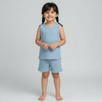Kids Sky Blue Ribbed Tank Top & Shorts Set (0M-7Y) | Trends-Kids