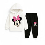 White Hoodie, Black jogger and  Pink-bow cartoon-Boys & Girls