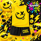Cool Smiley Yellow Tank Top + Black Shorts Set