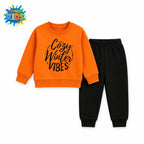 Orange Sweatshirt & Black Joggers Kids Set – Cozy Winter Vibes