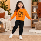 Orange Sweatshirt & Black Joggers Kids Set – Cozy Winter Vibes