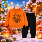 Orange Sweatshirt & Black Joggers Kids Set – Cozy Winter Vibes