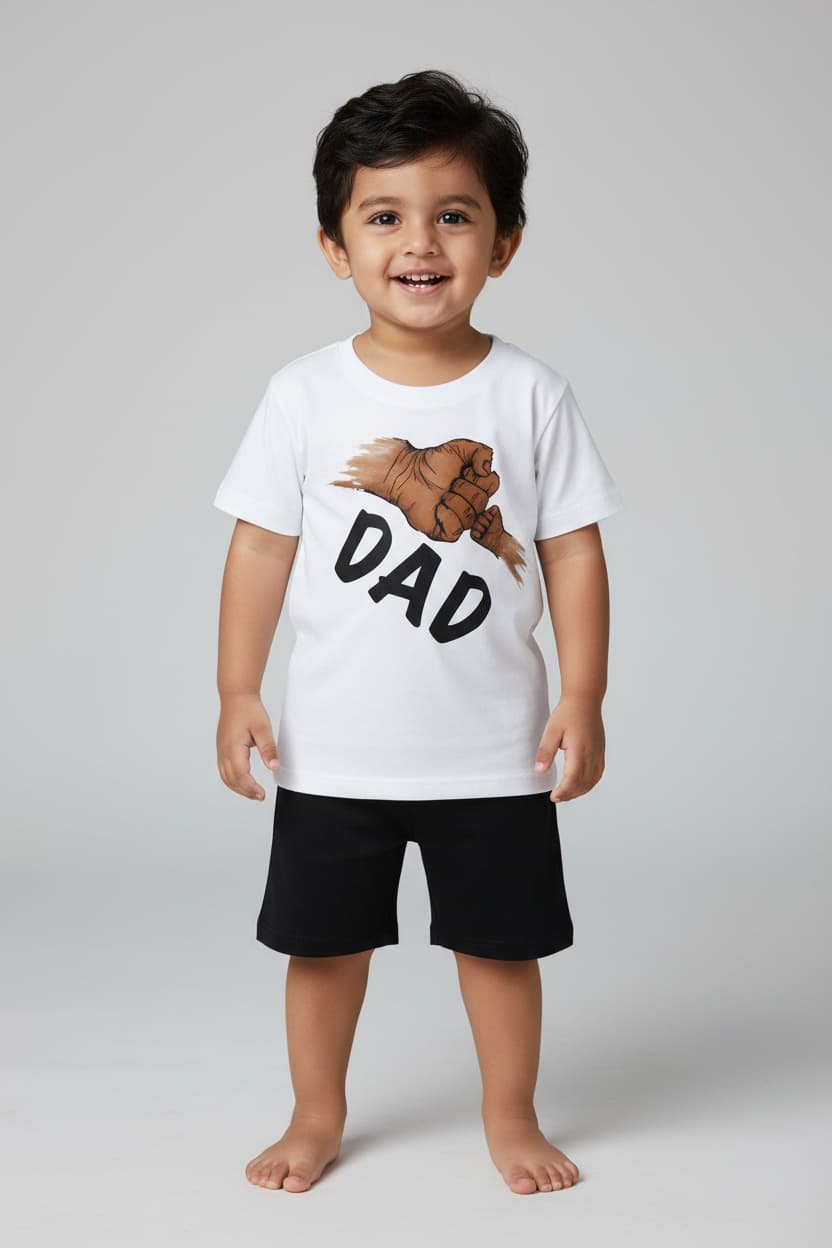Premium Kids “DAD” Print T-Shirt (White) – Soft Cotton | TS-PRM-DAD