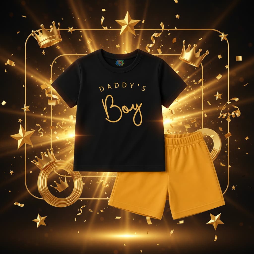 Daddy’s Boy Kids Short Sleeve T-Shirt & Shorts Set | ST-BAY-BLK-YEW