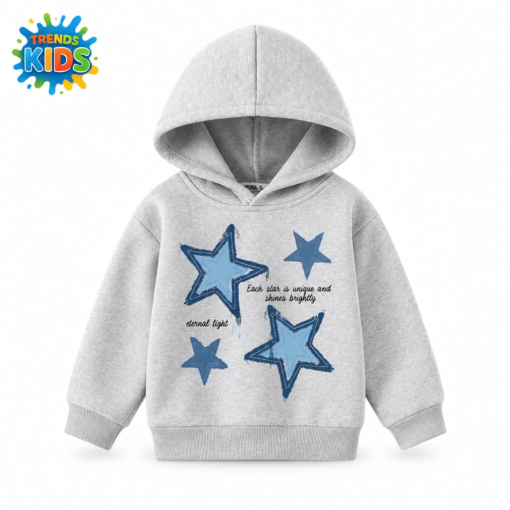 Blue Star Patch Kids Hoodie – Grey | Winter Soft Fleece | BHG-717